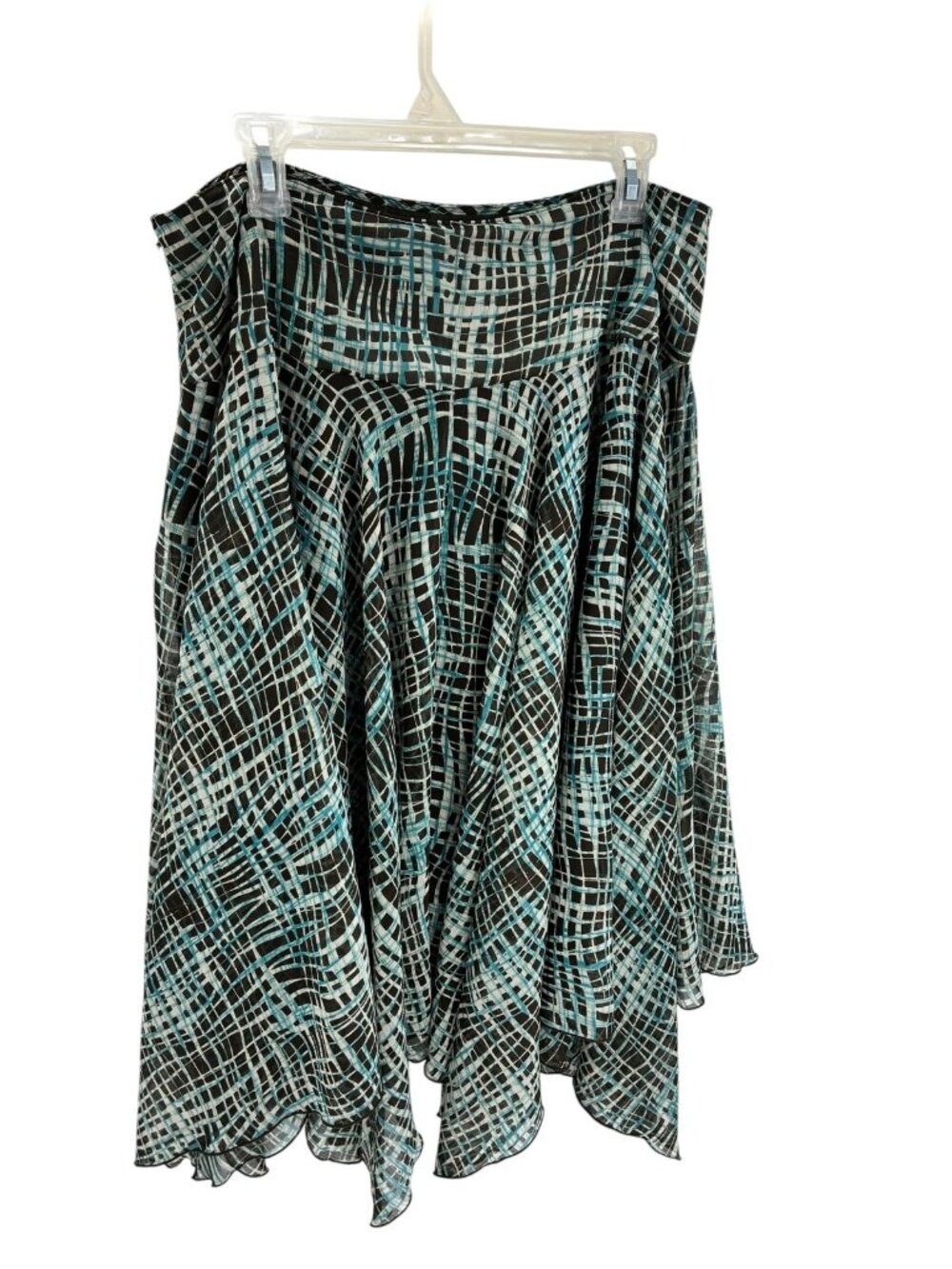 Nine West Womens Size 12 Skirt Black Blue Geometric Print Chiffon Asymmetrical